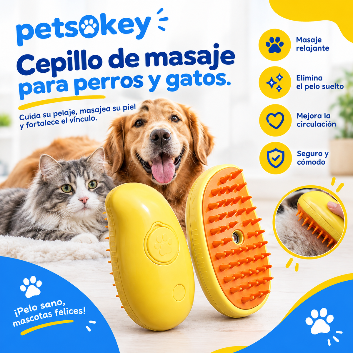 Cepillo de Vapor 3 en 1 para Mascotas
