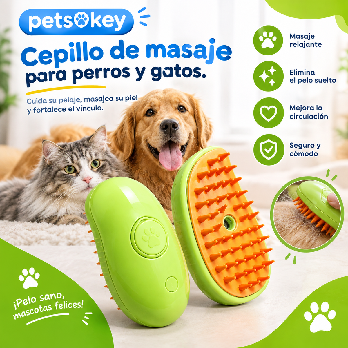 Cepillo de Vapor 3 en 1 para Mascotas